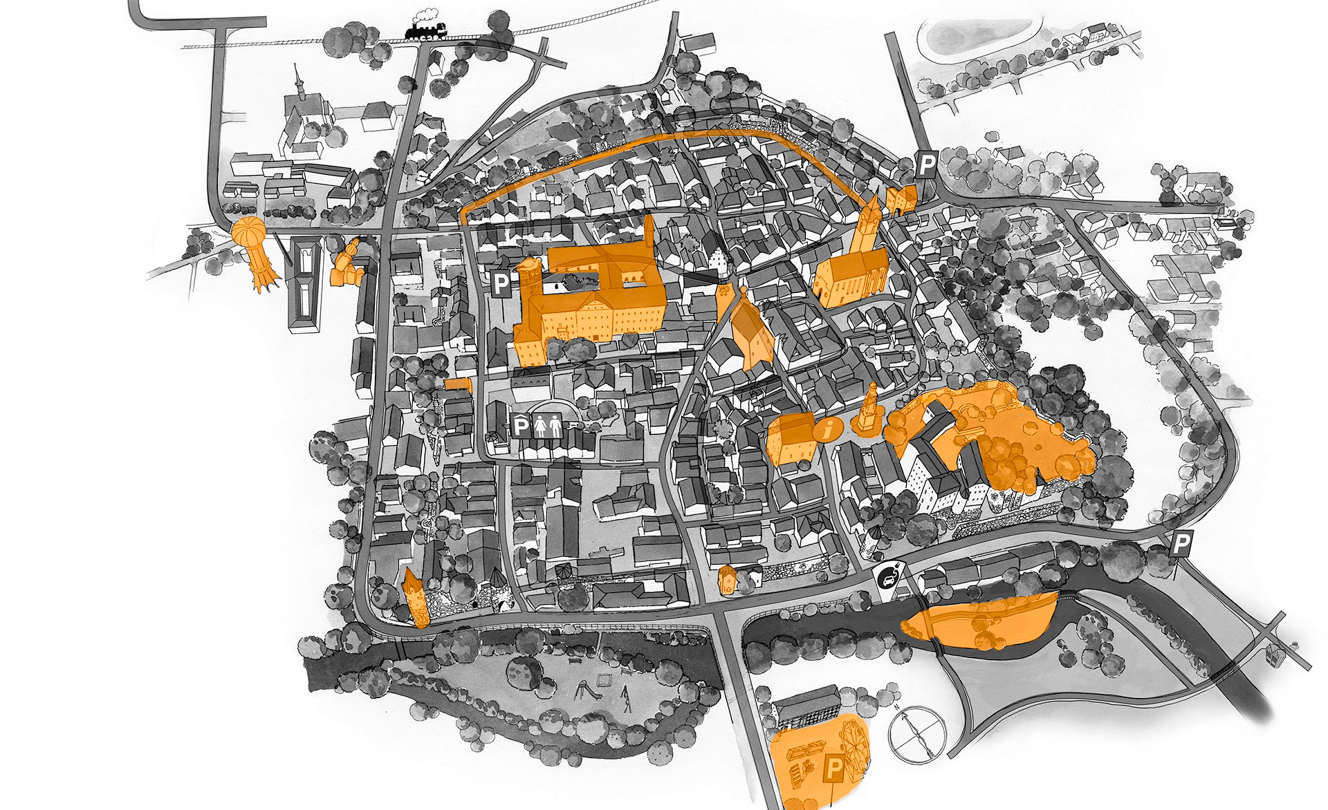 Übersichtsplan der Abensberger Altstadt | © Christel Harnest / Anton Mirwald